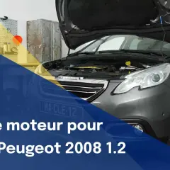 Vidange moteur pour une Peugeot 2008 1.2. Le capot est ouvert, révélant le compartiment moteur.