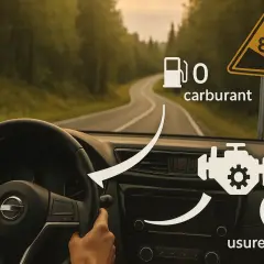 Conduite sur route sinueuse avec panneau de pente. Le frein moteur permet d'économiser le carburant et réduit l'usure des freins.