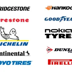 Logos de marques de pneus : Bridgestone, Firestone, Michelin, Continental, Toyo Tires, Hankook, Goodyear, Nokian Tyres, Dunlop, Pirelli. Un classement des marques de pneus.