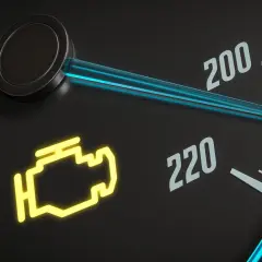 Voyant moteur jaune allumé sur le tableau de bord, signalant un problème. Le témoin clignote et s'éteint, indiquant une alerte.