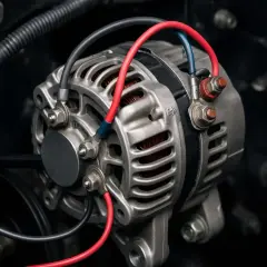 Alternateur de voiture avec câbles rouge et noir. Guide pour comment tester un alternateur et s'assurer de son bon fonctionnement.