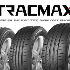 Trois pneus Tracmax sur fond blanc, avec le logo Tracmax en haut. Un avis sur ces pneus est disponible.