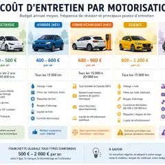 Coût d'entretien voiture : budget annuel, fréquence de révision et postes principaux pour chaque motorisation.
