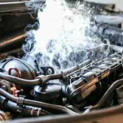 Fumée épaisse s'échappant du compartiment moteur d'une voiture essence, signe d'une cause surchauffe moteur essence.
