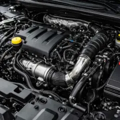 Gros plan sur un moteur TSI moderne, avec ses composants complexes et son design épuré.