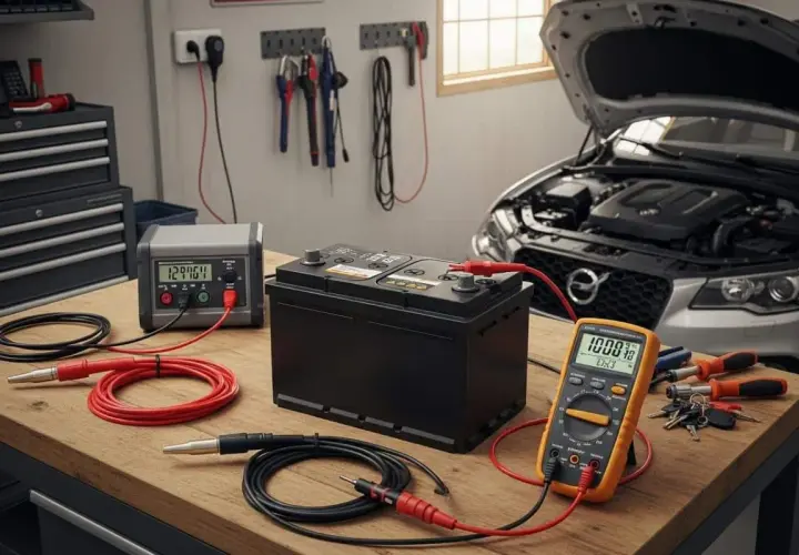 Test de la batterie 12V 60Ah avec chargeur et multimètre. Le temps de charge batterie voiture 12v 60ah est en cours.