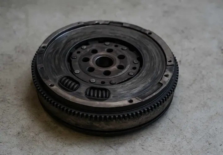 Volant moteur usé, avec ses ressorts visibles. Un volant moteur HS peut-on rouler ? Probablement pas longtemps.