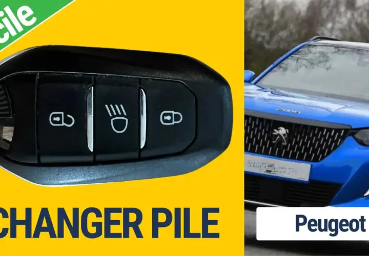 Clé Peugeot et voiture bleue. Tutoriel facile pour savoir comment changer la pile d'une clé de voiture Peugeot.