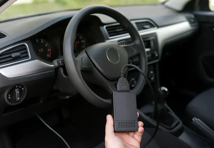 Diagnostic outil branché dans la voiture, j'espère que ma voiture ne démarre plus à cause de ça.