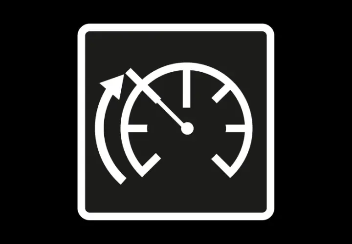 Symbole du limiteur de vitesse : un indicateur de vitesse avec une flèche circulaire indiquant une limite.