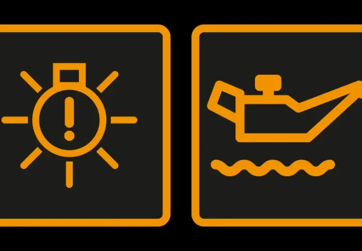 Voyant orange voiture : témoin d'alerte et niveau d'huile bas.