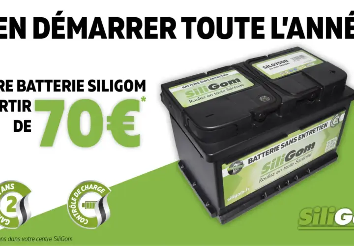 Batterie SiliGom sans entretien, idéale pour l'entretien de votre voiture. Profitez d'une garantie 2 ans et d'un contrôle de charge. Prix à partir de 70€.