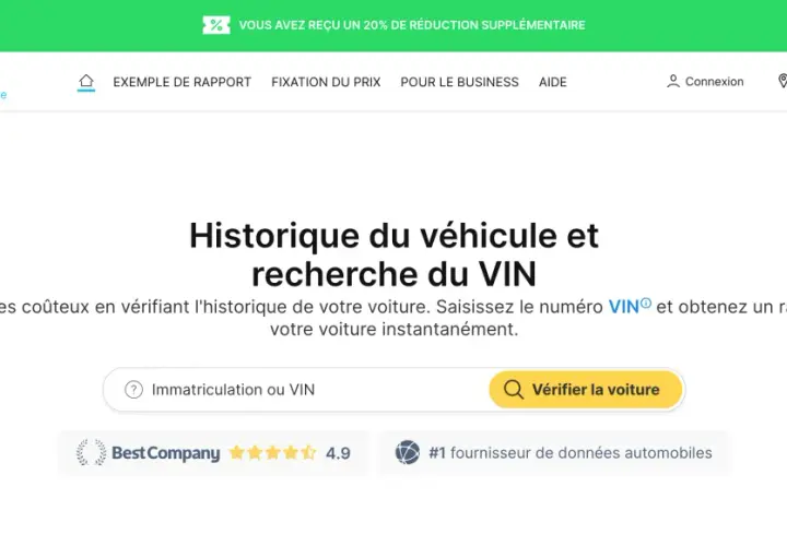 Vérifiez l'historique de votre voiture avec CarVertical. Entrez votre immatriculation ou VIN pour un rapport complet, comme avec Histovec.