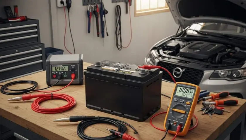Test de la batterie 12V 60Ah avec chargeur et multimètre. Le temps de charge batterie voiture 12v 60ah est en cours.