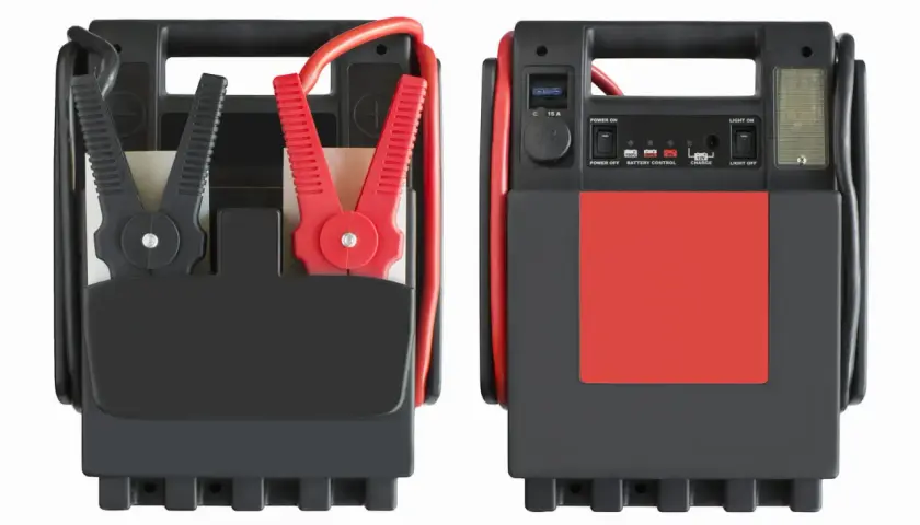 Deux boosters de batterie noirs et rouges, avec pinces. Aide à choisir quel booster de batterie choisir pour votre véhicule.