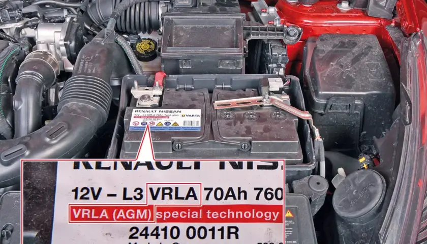 Emplacement batterie Ford Transit : une batterie VRLA AGM 12V 70Ah 760A, fabriquée en Allemagne.