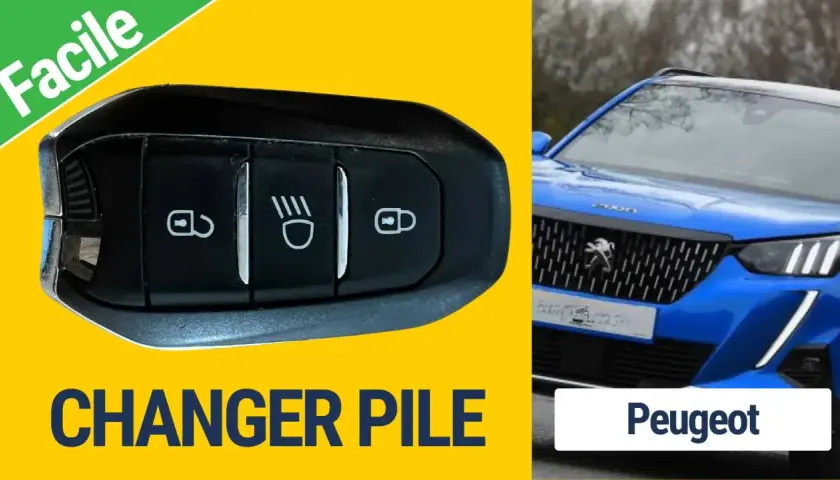 Clé Peugeot et voiture bleue. Tutoriel facile pour savoir comment changer la pile d'une clé de voiture Peugeot.