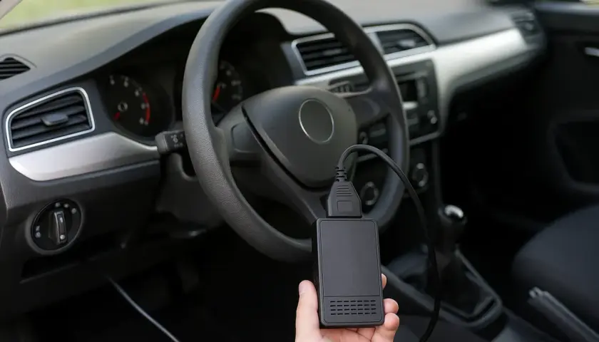 Diagnostic outil branché dans la voiture, j'espère que ma voiture ne démarre plus à cause de ça.