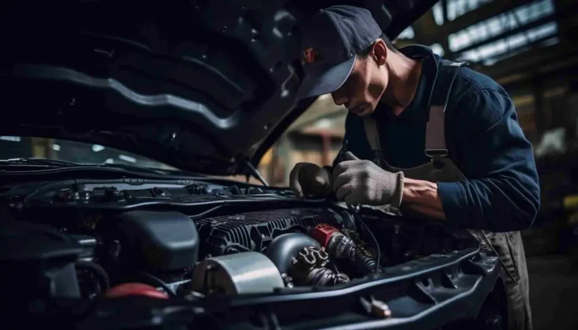 Mécanicien concentré sur le moteur d'une voiture, assurant le rodage parfait pour une performance optimale.