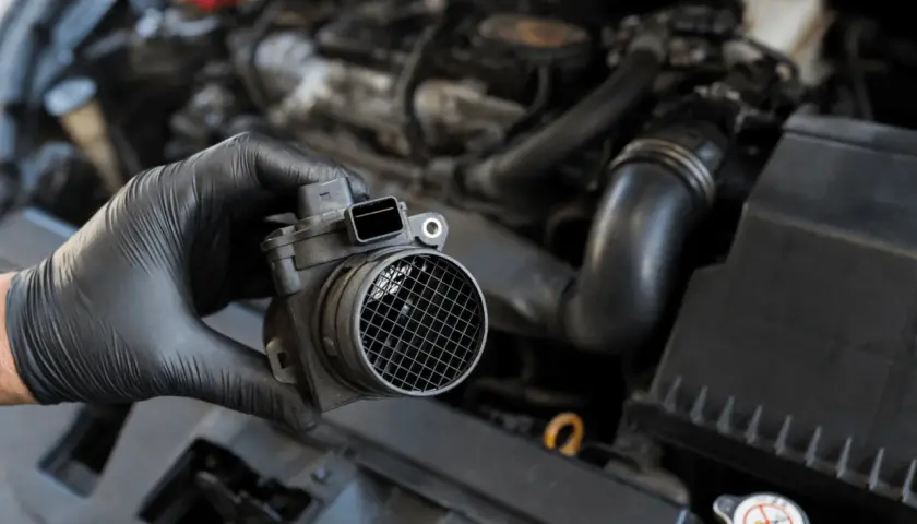 Main tenue un débitmètre d'air défectueux, un symptôme courant de problèmes moteur.