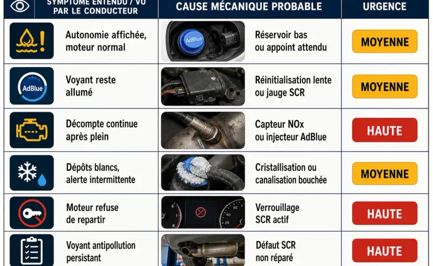 Fuite injecteur AdBlue - Causes, symptômes, réparation et coût