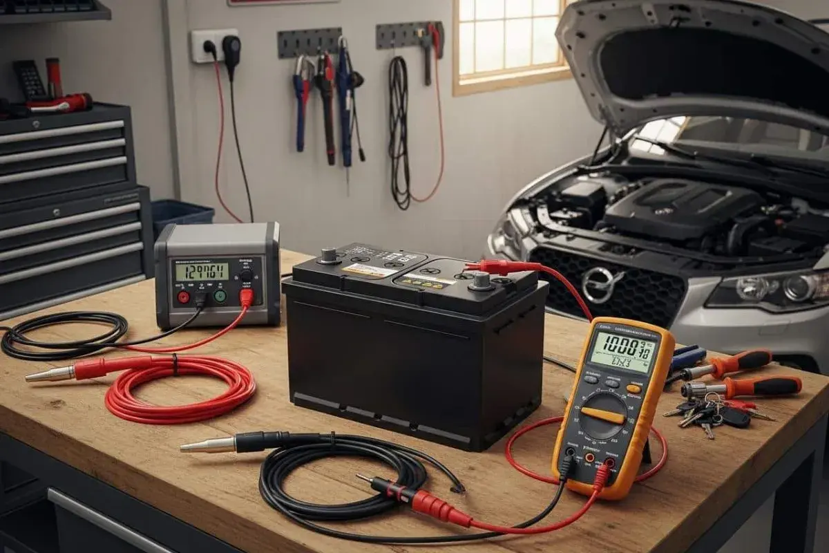 Test de la batterie 12V 60Ah avec chargeur et multimètre. Le temps de charge batterie voiture 12v 60ah est en cours.