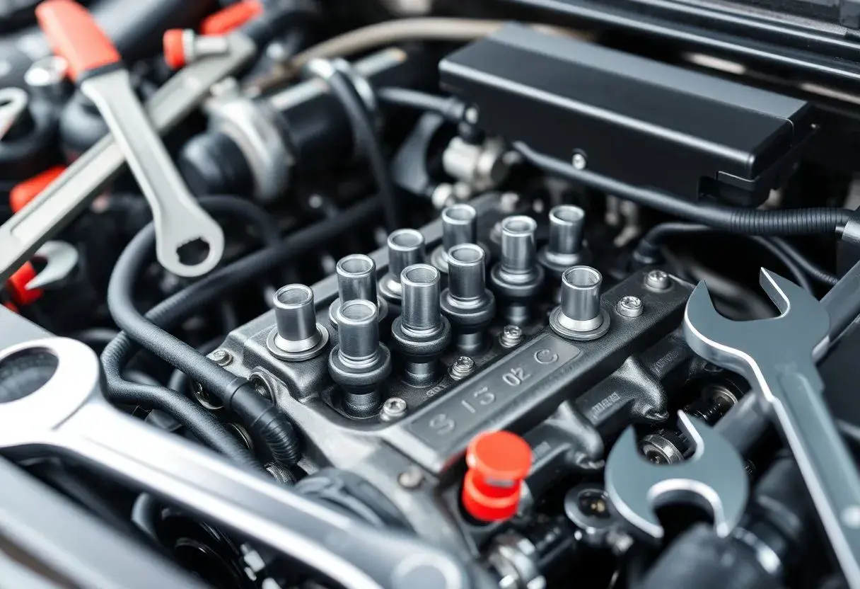 Mécanique automobile : le **prix** pour **changer soupape moteur** est une préoccupation. Outils et moteur en gros plan.