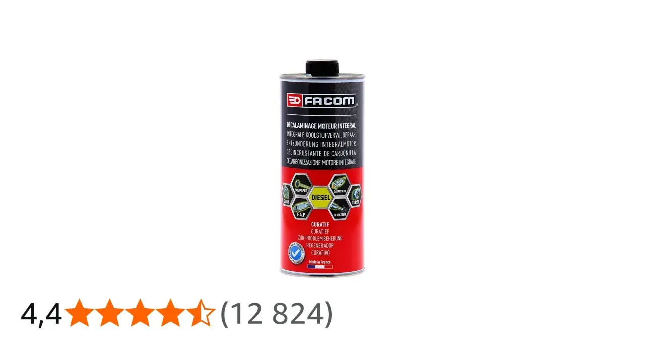 Flacon de produit pour décalaminage moteur diesel Facom. Nettoie soupapes, FAP, injecteurs, turbo et catalyseur.