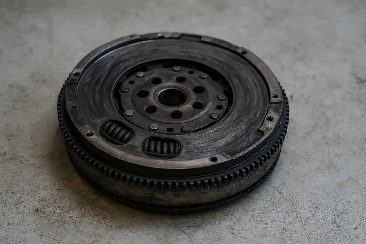 Volant moteur usé, avec ses ressorts visibles. Un volant moteur HS peut-on rouler ? Probablement pas longtemps.