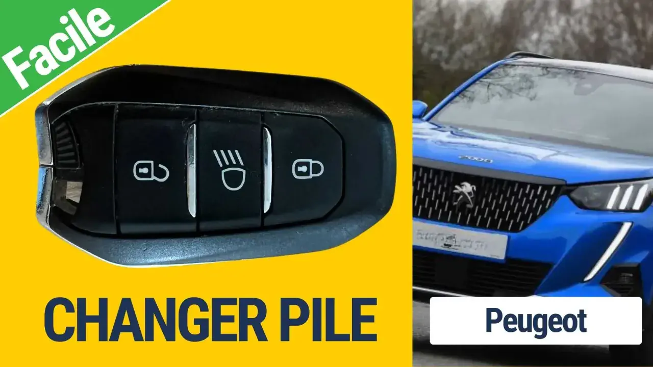 Clé Peugeot et voiture bleue. Tutoriel facile pour savoir comment changer la pile d'une clé de voiture Peugeot.