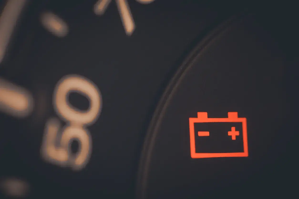 Voyant batterie rouge allumé sur le tableau de bord, signalant un problème.